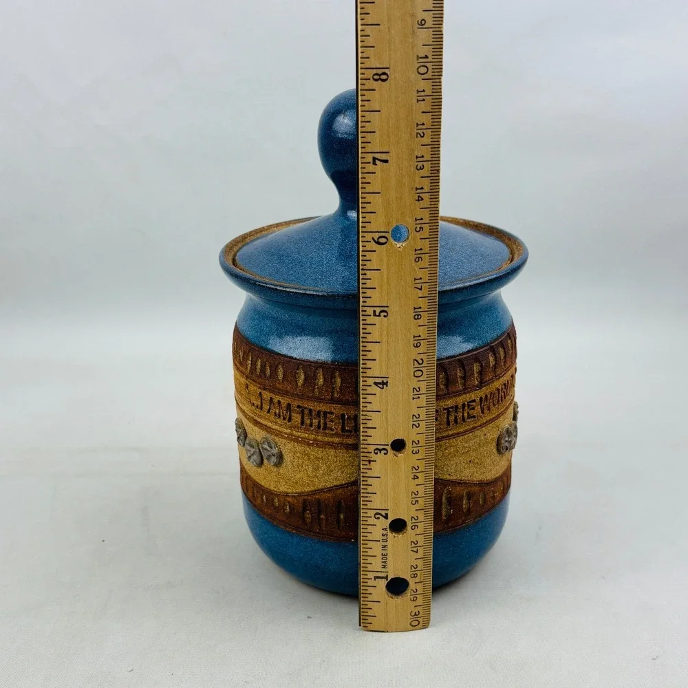 Down to Earth Pottery Canister Blue Stoneware‎ The Light Of The World John 9:5